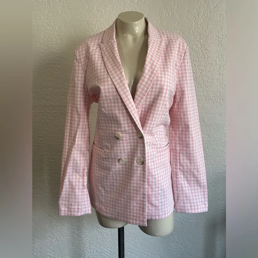 J. McLaughlin RESSIE white/ pink Gingham rayon blend jacket SZ 12 NWT